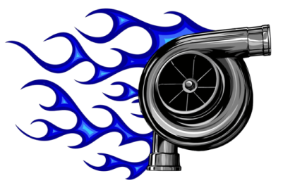 a blue and white fire hose with flames around it