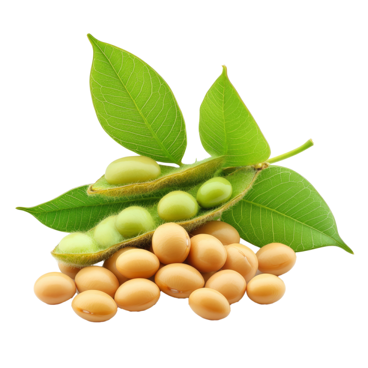 soy beans with leaves on a white background