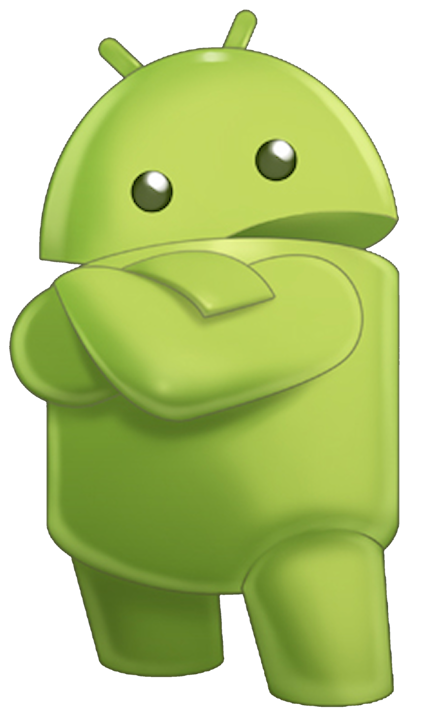 a green android character standing in front of a white background