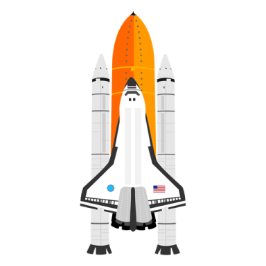 a space shuttle with an american flag on it
