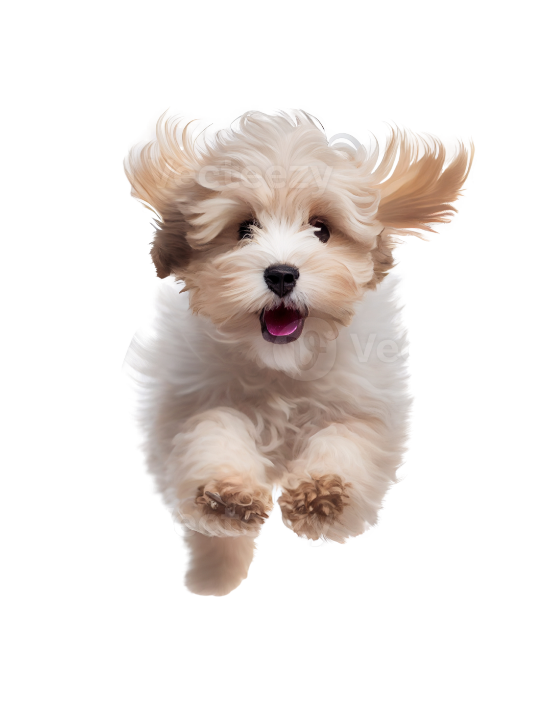 a small white dog jumping in the air