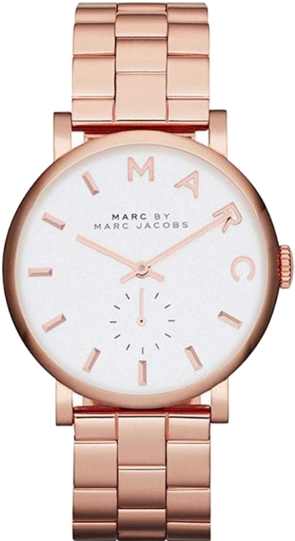 a rose gold watch with a white dial