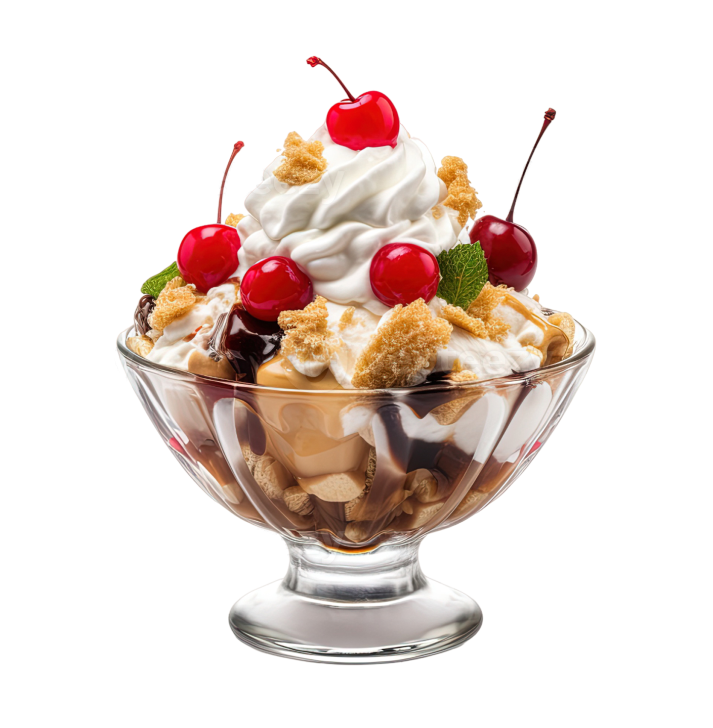 a bowl filled with ice cream and cheres