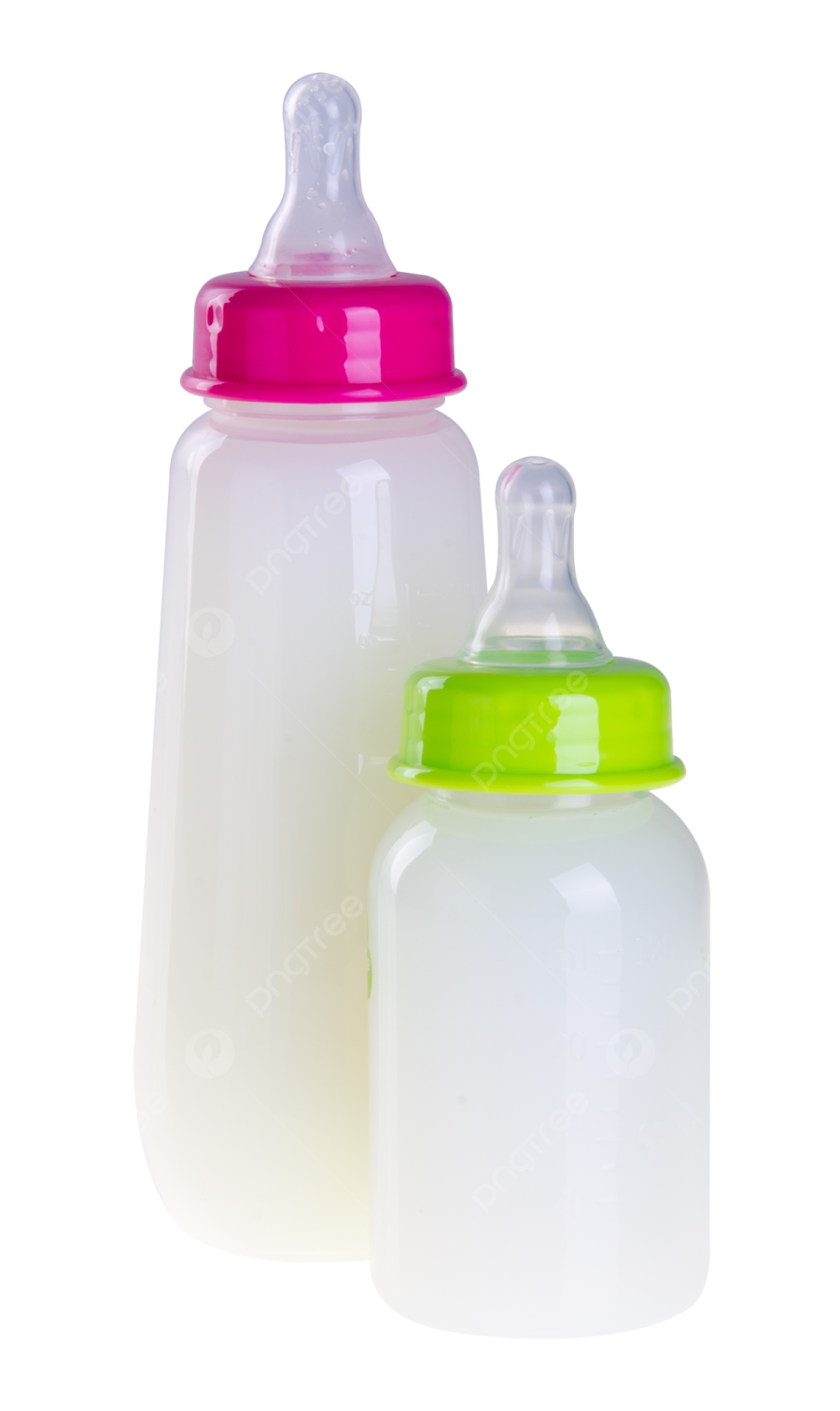 two bottles with pink and green lids