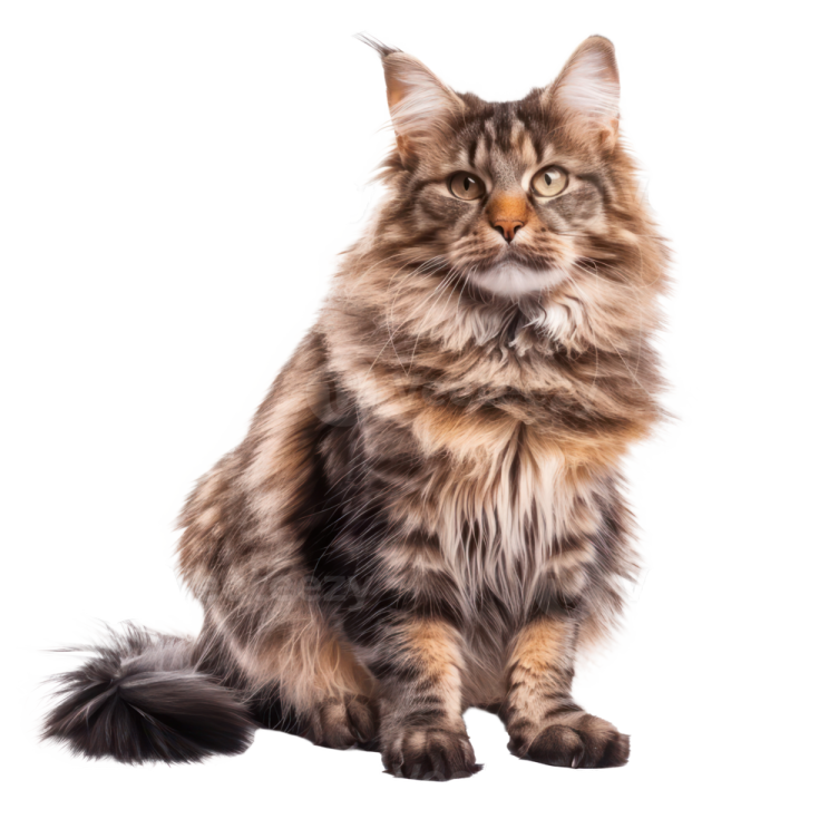 a long haired cat sitting and looking at the camera