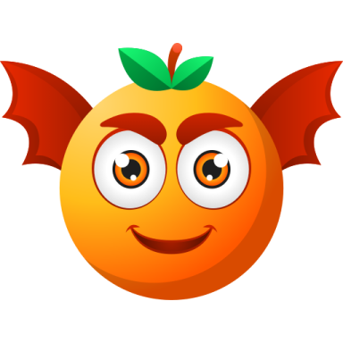 an orange with a bat on it's head