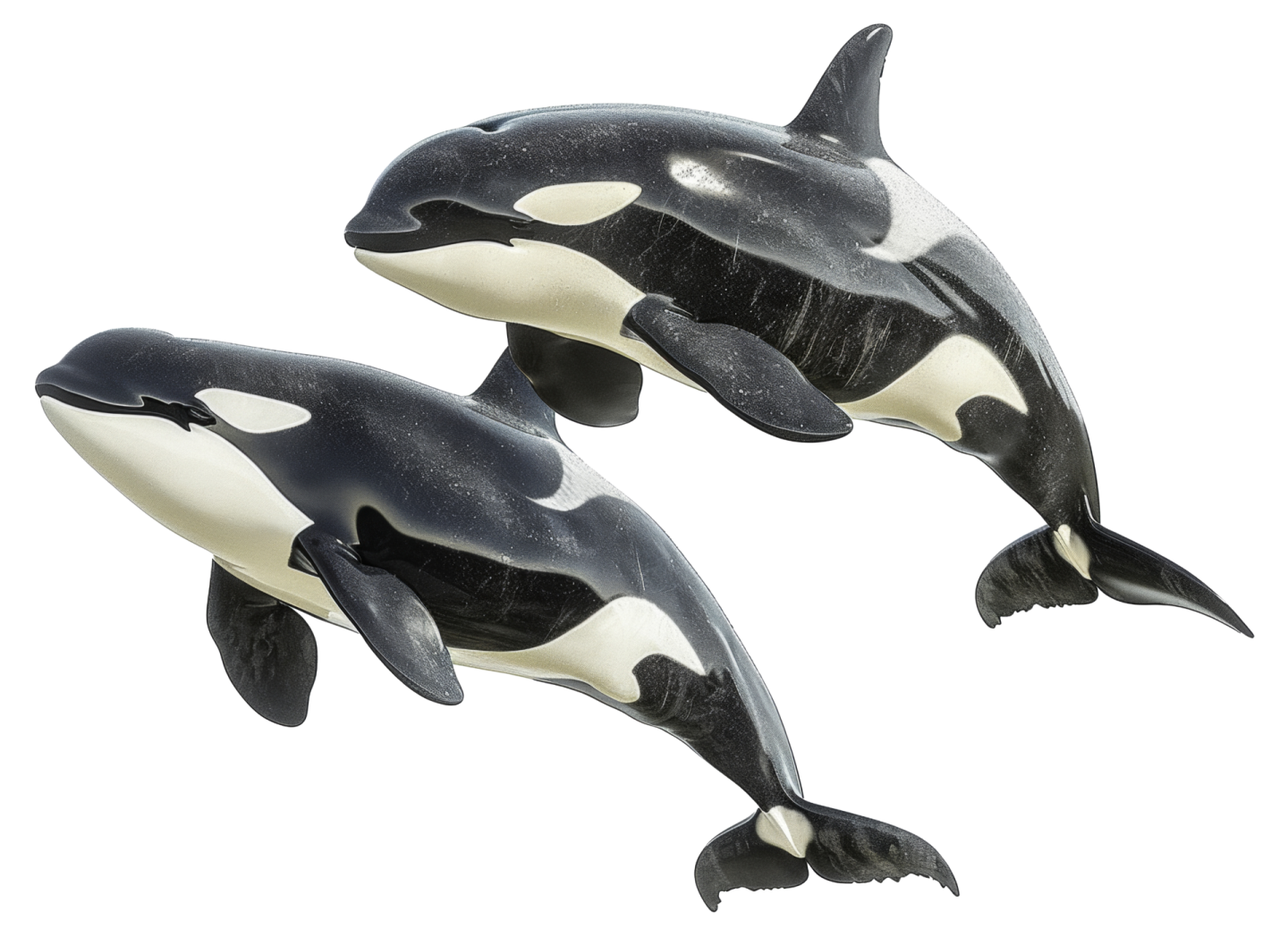 two orca whales in the air