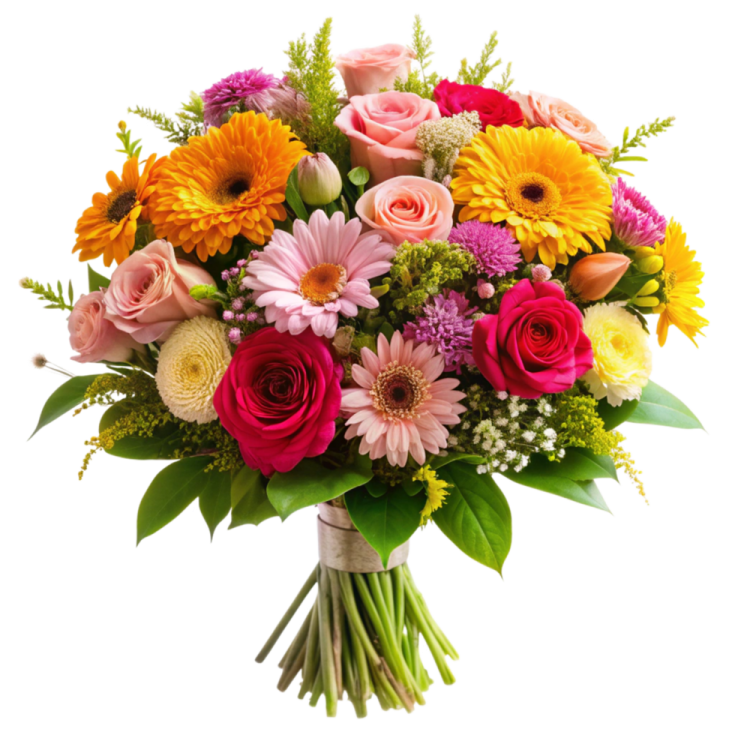 a bouquet of colorful flowers on a white background