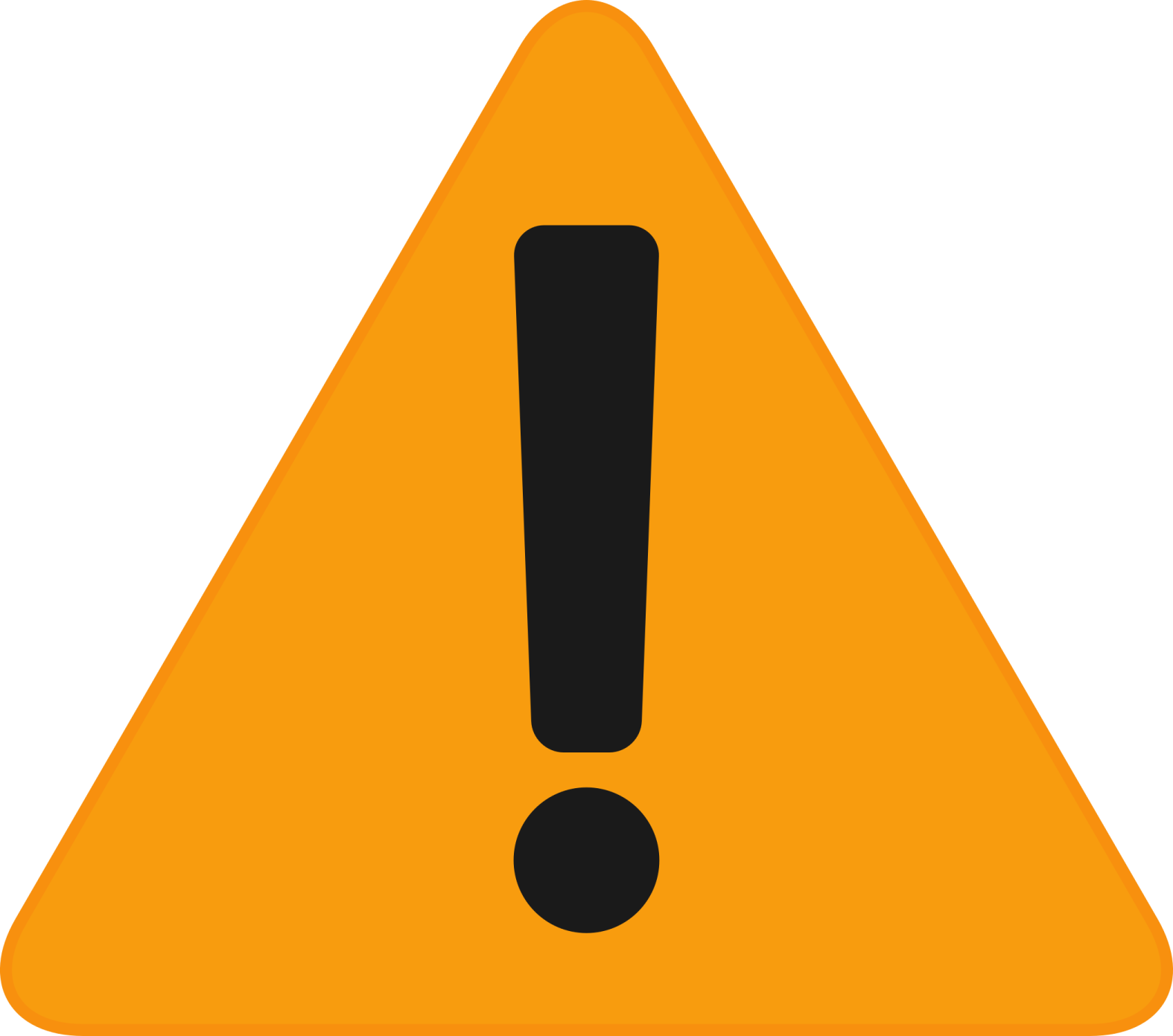 an orange warning sign with a black exor on it