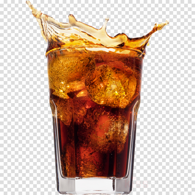 a glass of cola with ice on top