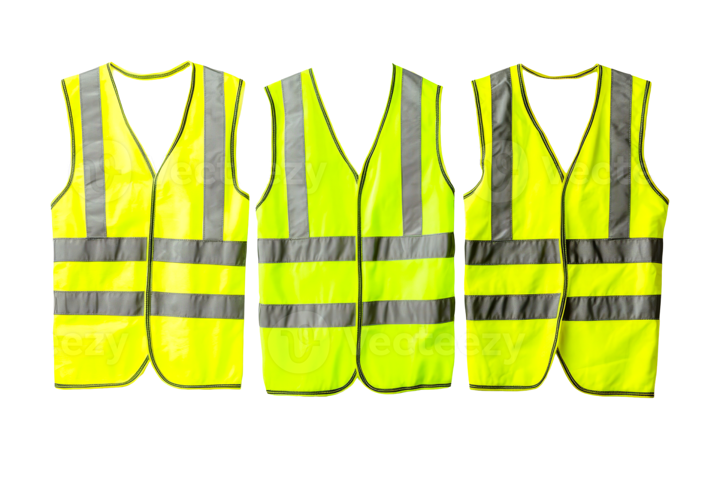 three safety vests on white background