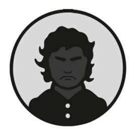 a black and white image of a man's face in a circle