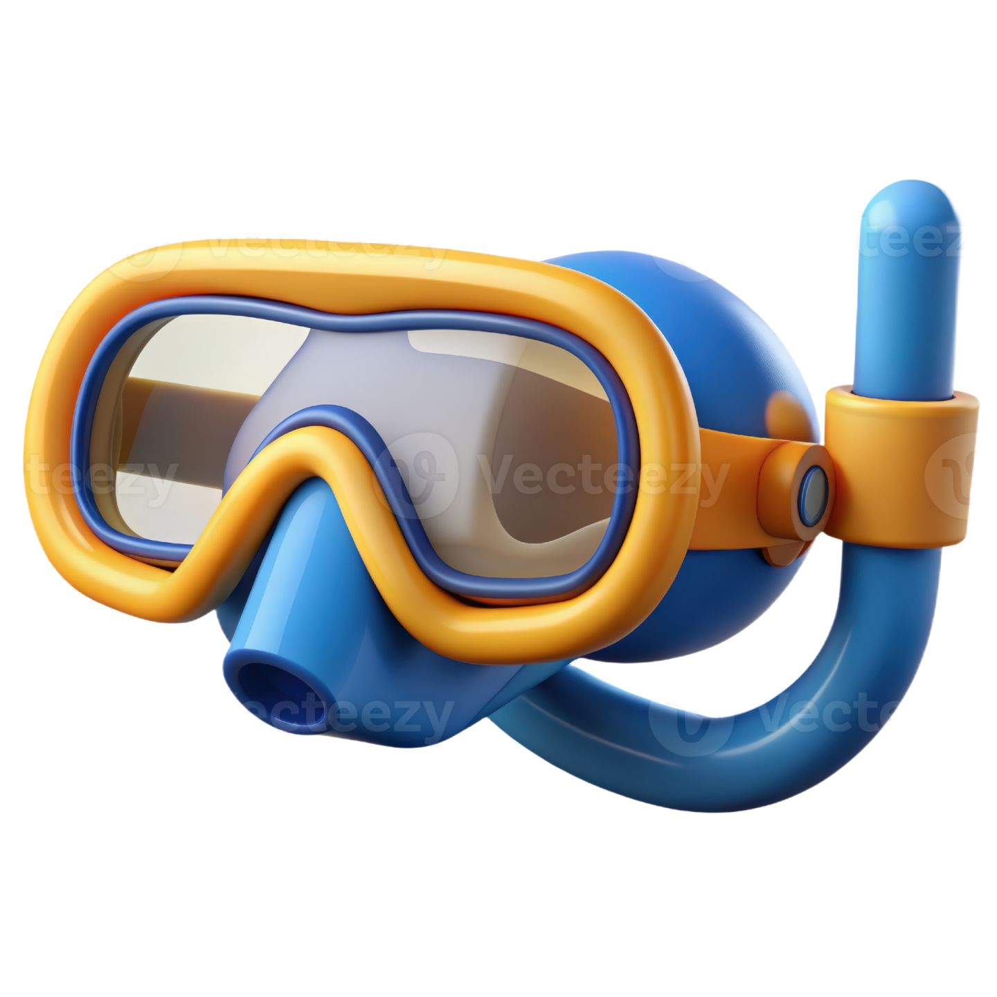 a blue and yellow diving mask with goggles