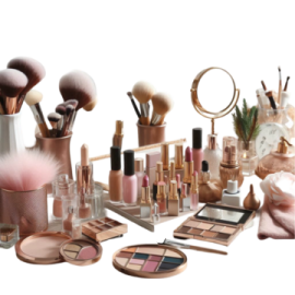 a collection of makeup products