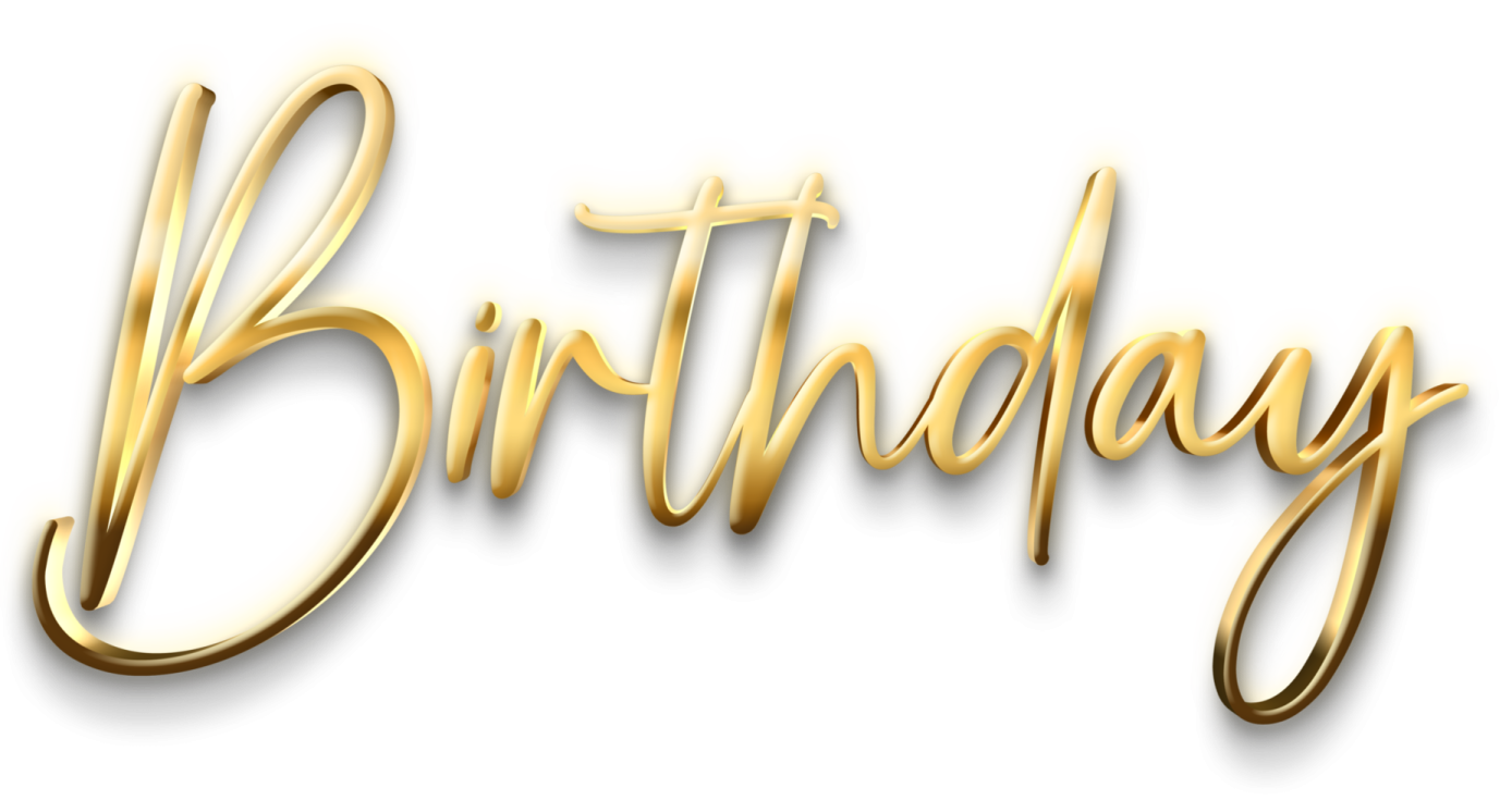 gold happy birthday text on white background
