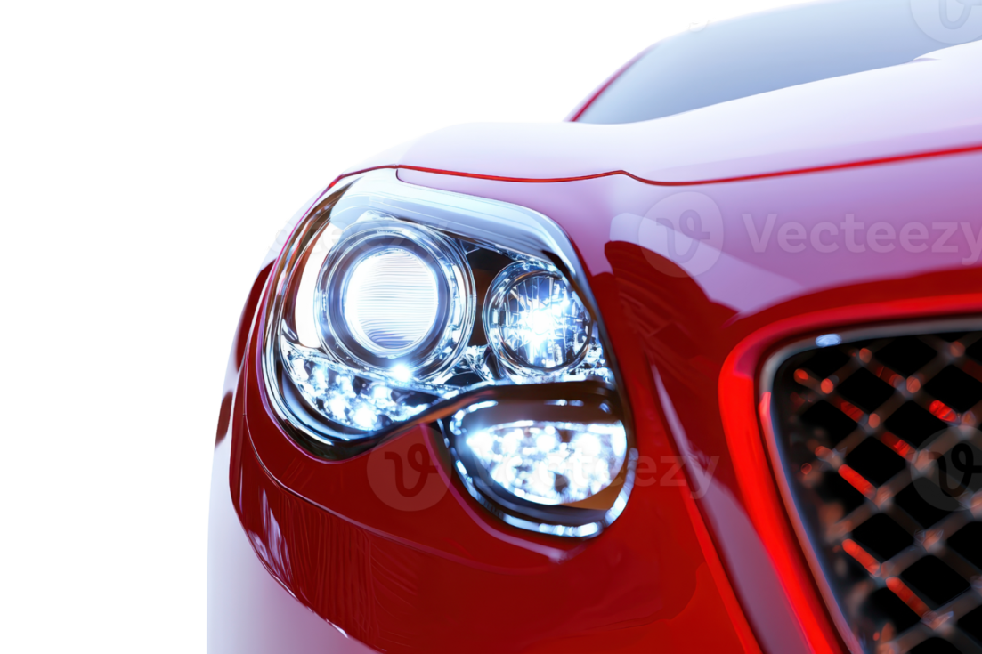 the front end of a red sports car