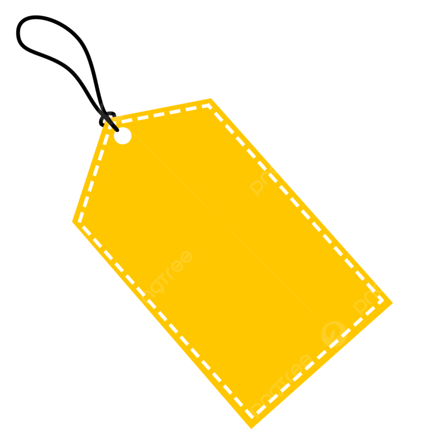 a yellow price tag on a white background