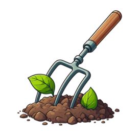 a shovel with a green leaf on it