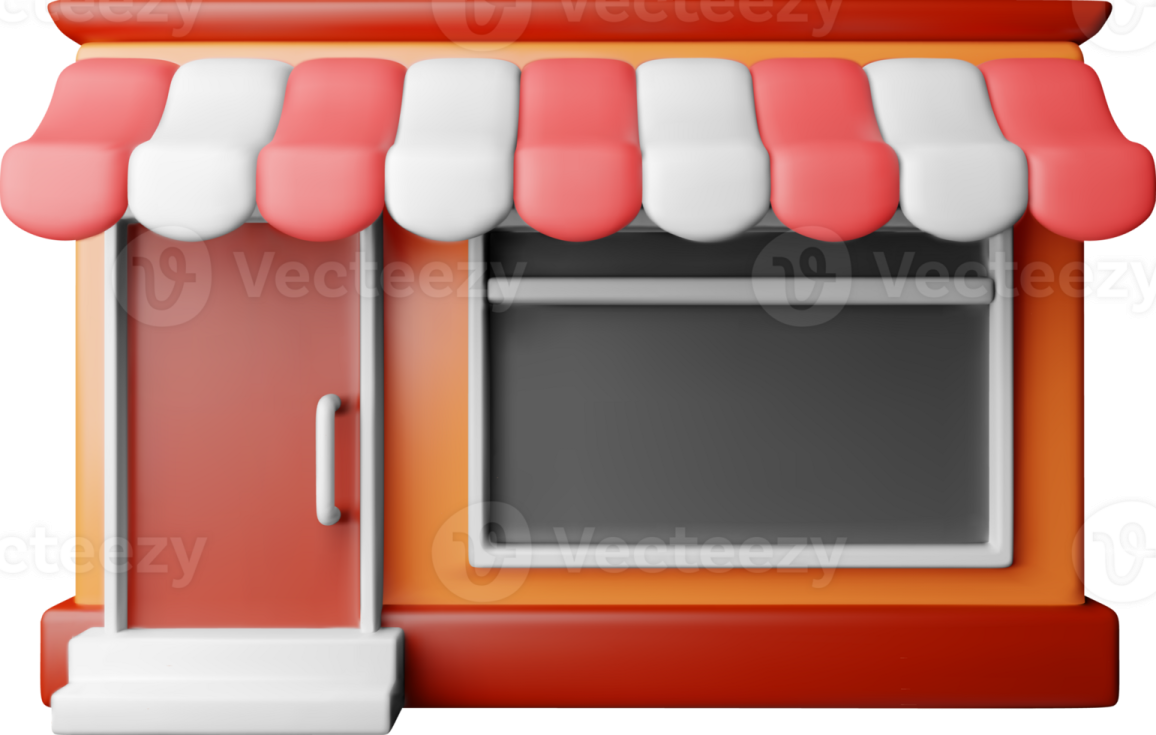 a small red and white store with aws