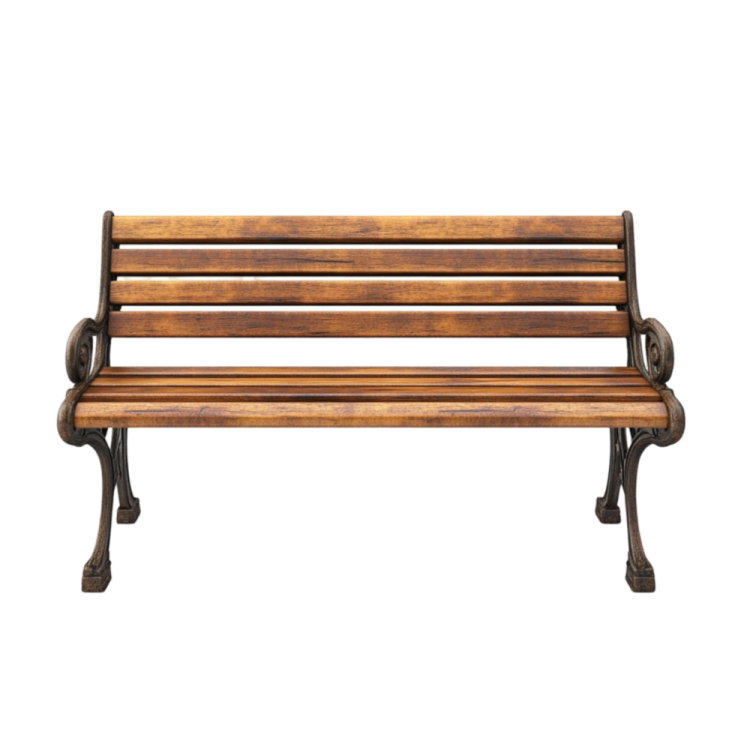 a wooden bench on a white background