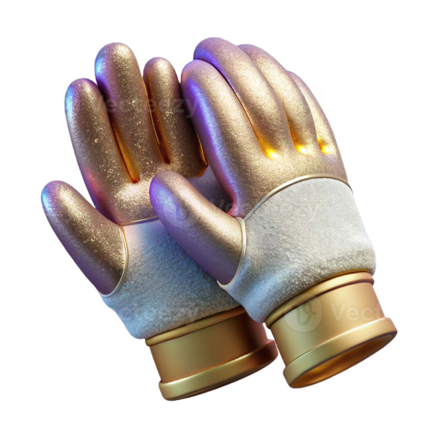 a pair of white and gold gloves