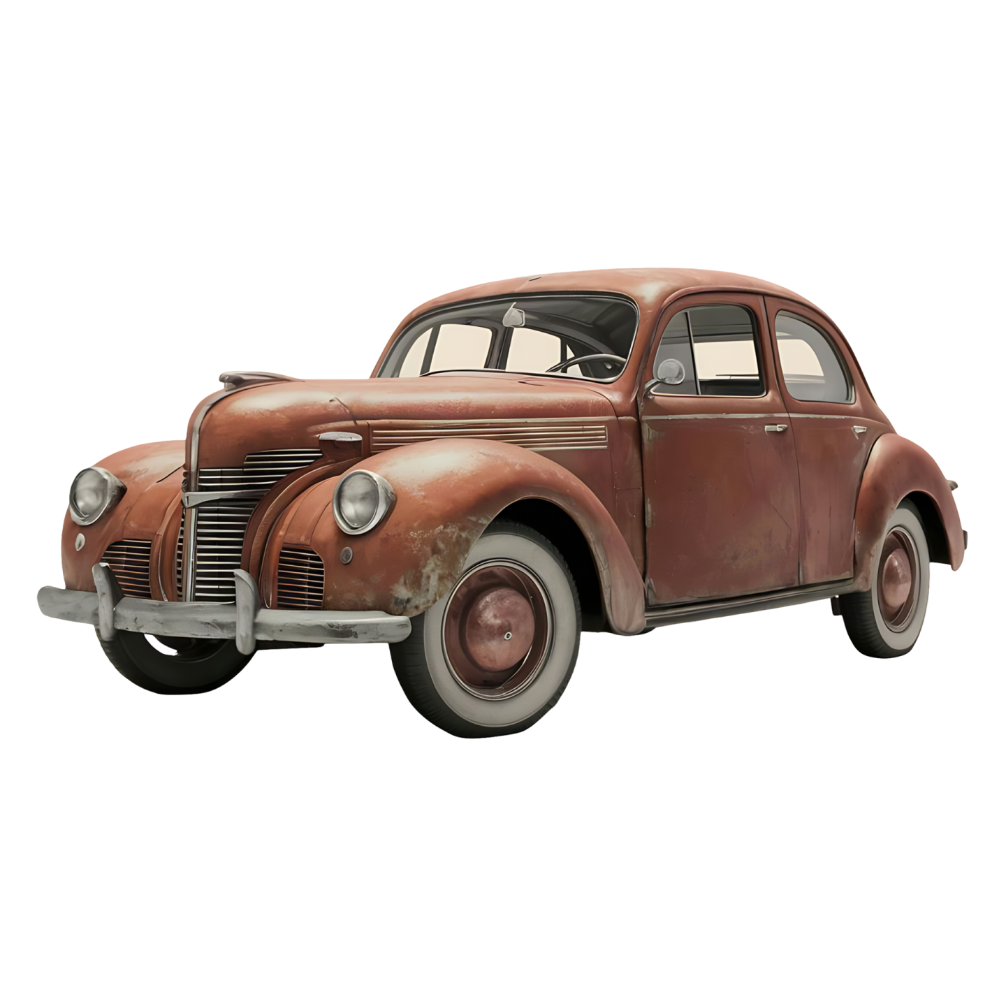 an old rusty car on a white background