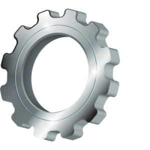 a steel gear with a white background