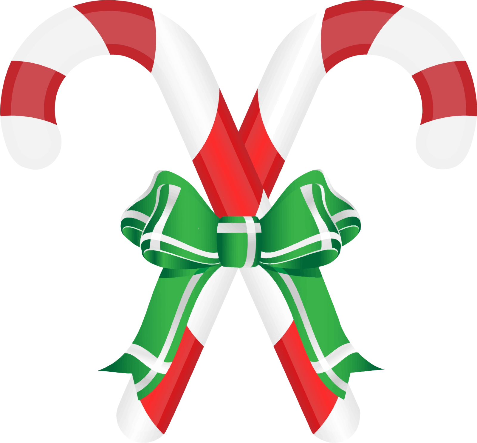 a pair of candy canes with green and red bows