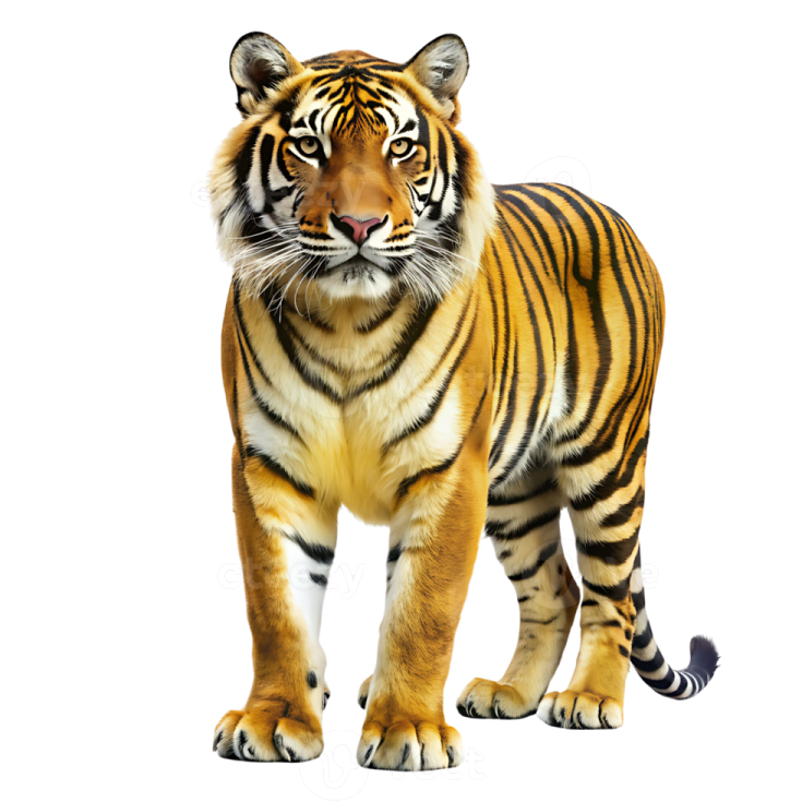 a tiger standing on a white background
