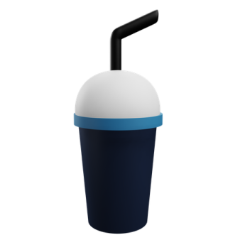 a blue and white cup with a straw in it