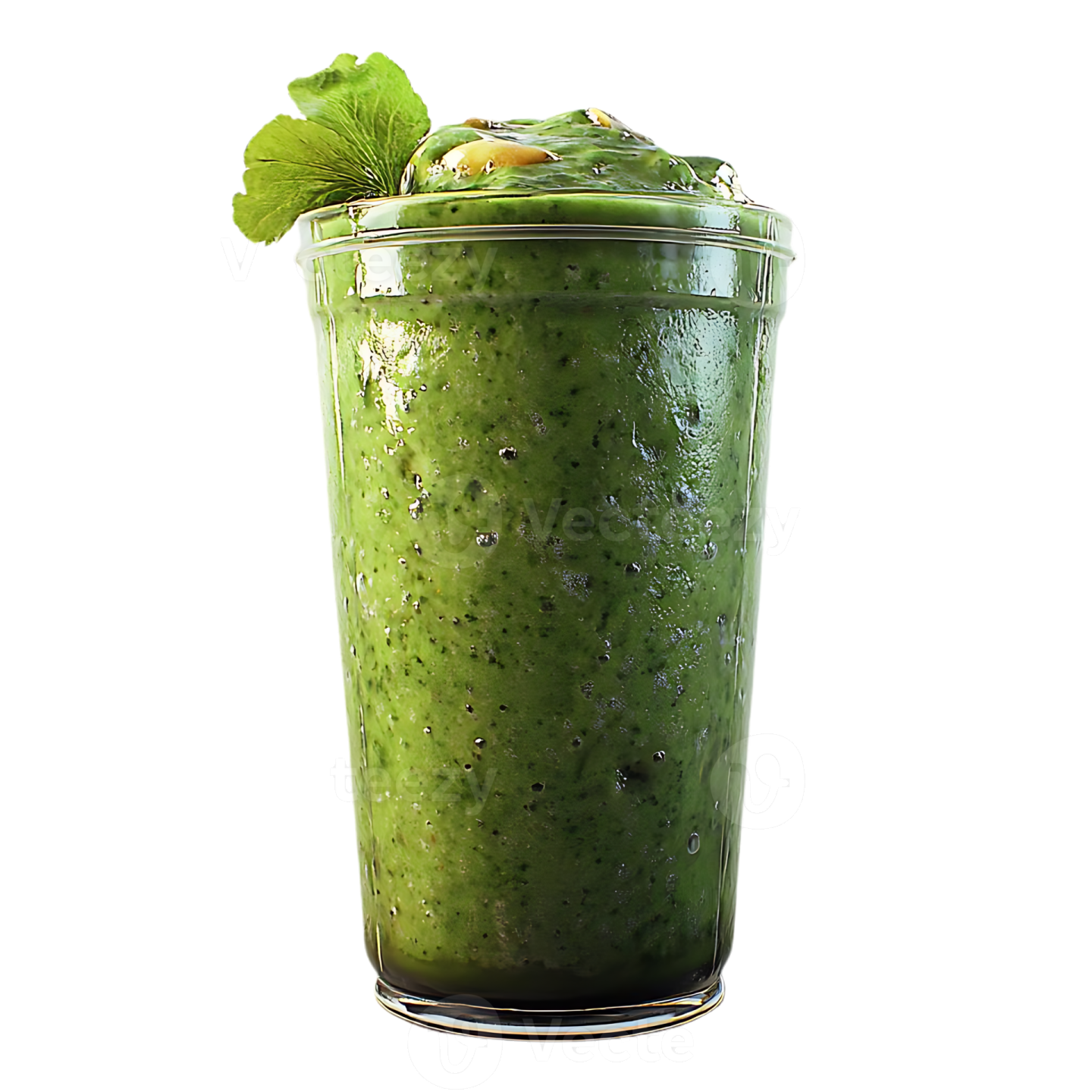 a green smoothie in a tall glass