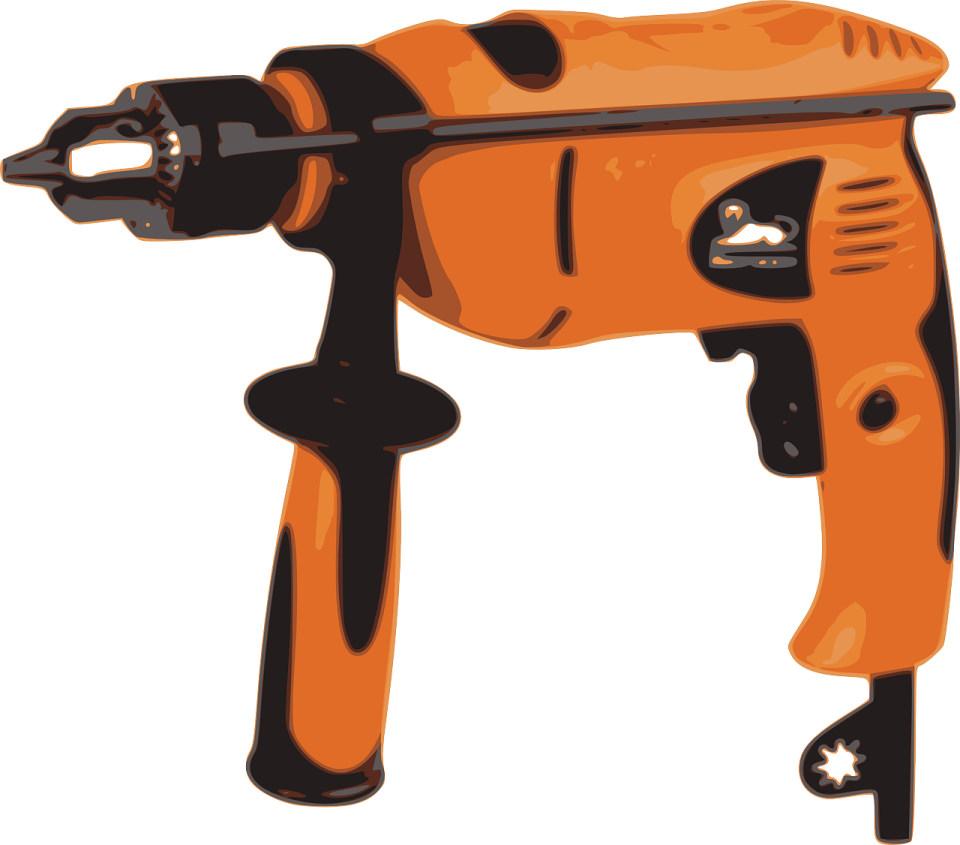 an orange and black driller on a white background