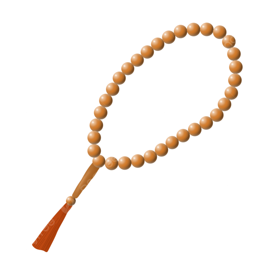 a wooden rosary on a white background