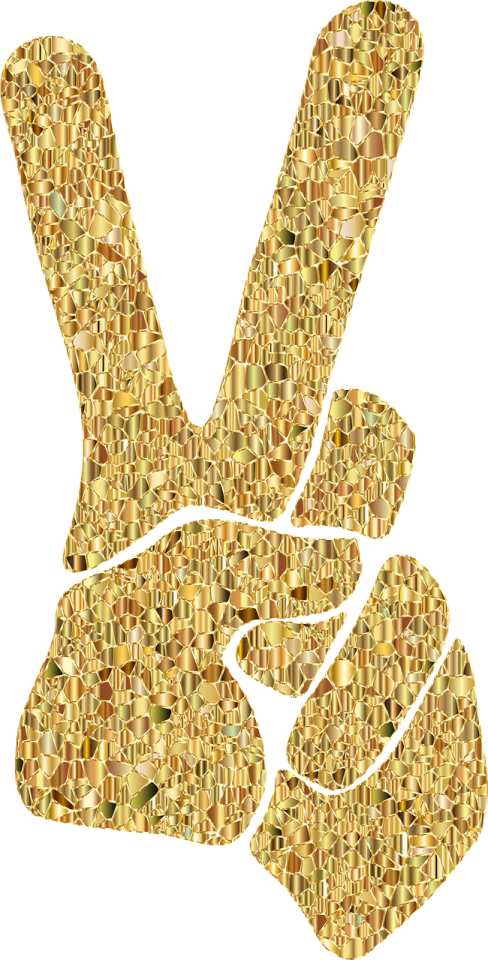 the letter v made up of gold mosaic tiles