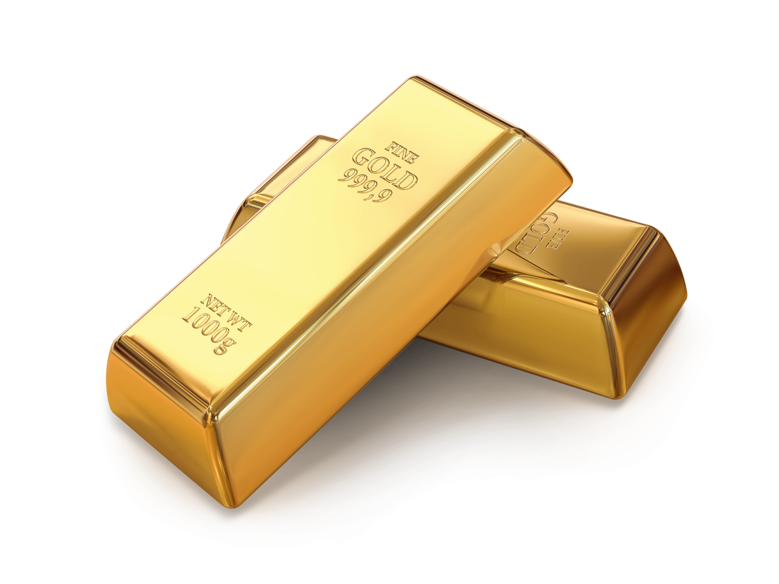 two gold bars on white background