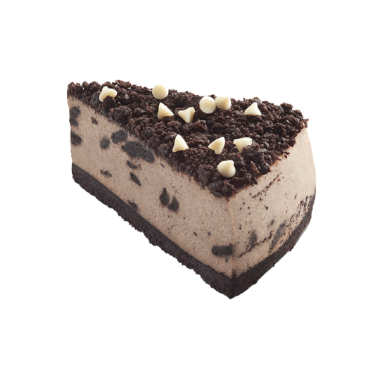 a piece of chocolate cake on a white background
