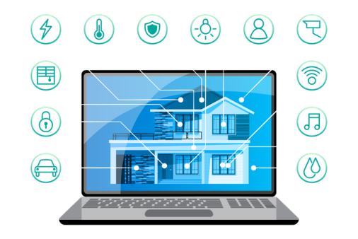 a laptop with a house on the screen