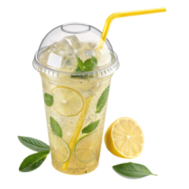 a glass filled with lemon and mint