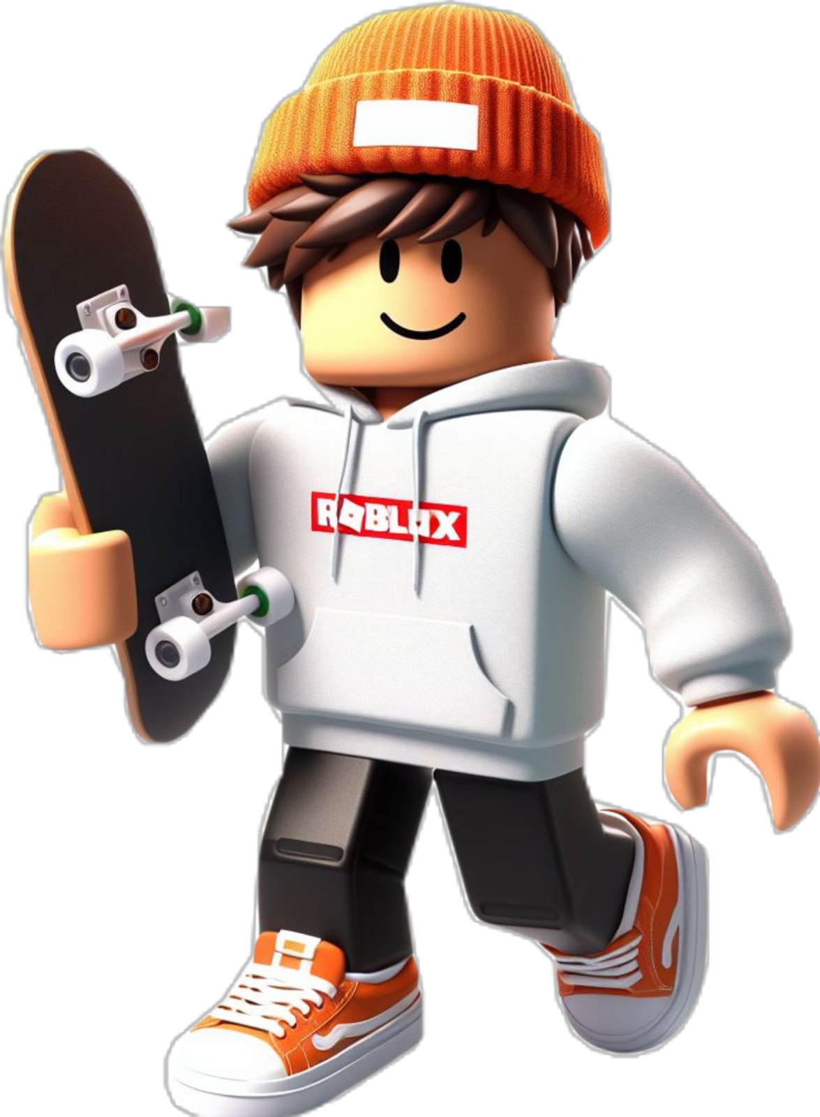 a lego figure holding a skateboard