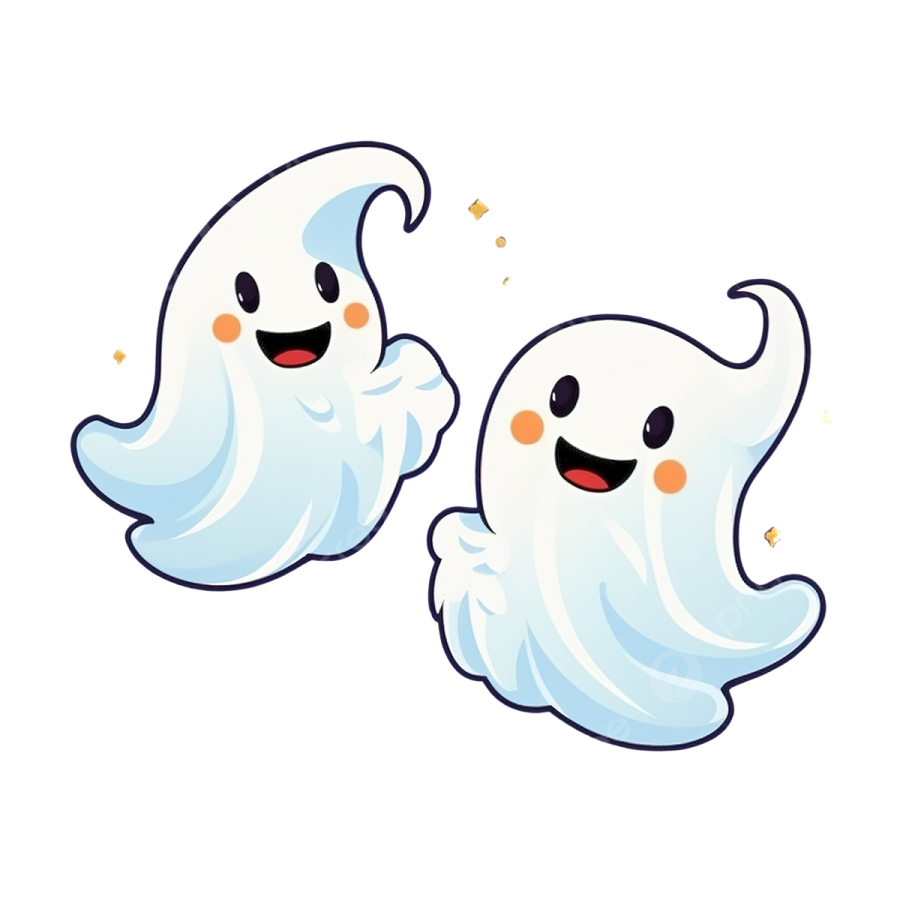 two ghosts, one in white and the other in blue