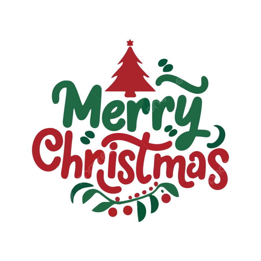 merry christmas lettering with red and green leaves