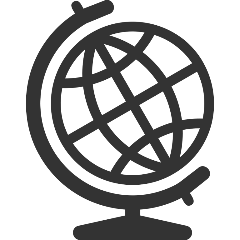 a black and white icon of a globe