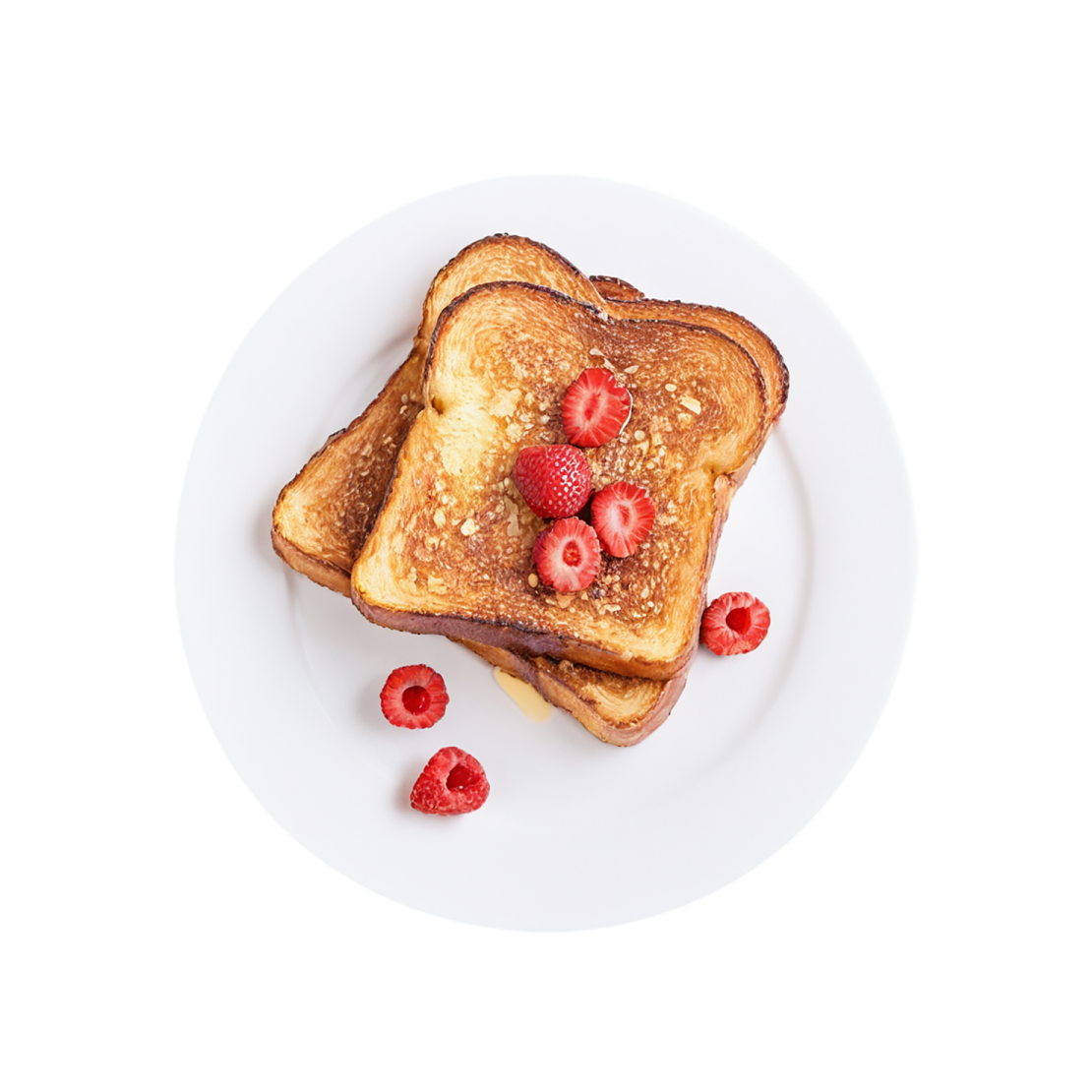a white plate topped with two slices of french toast