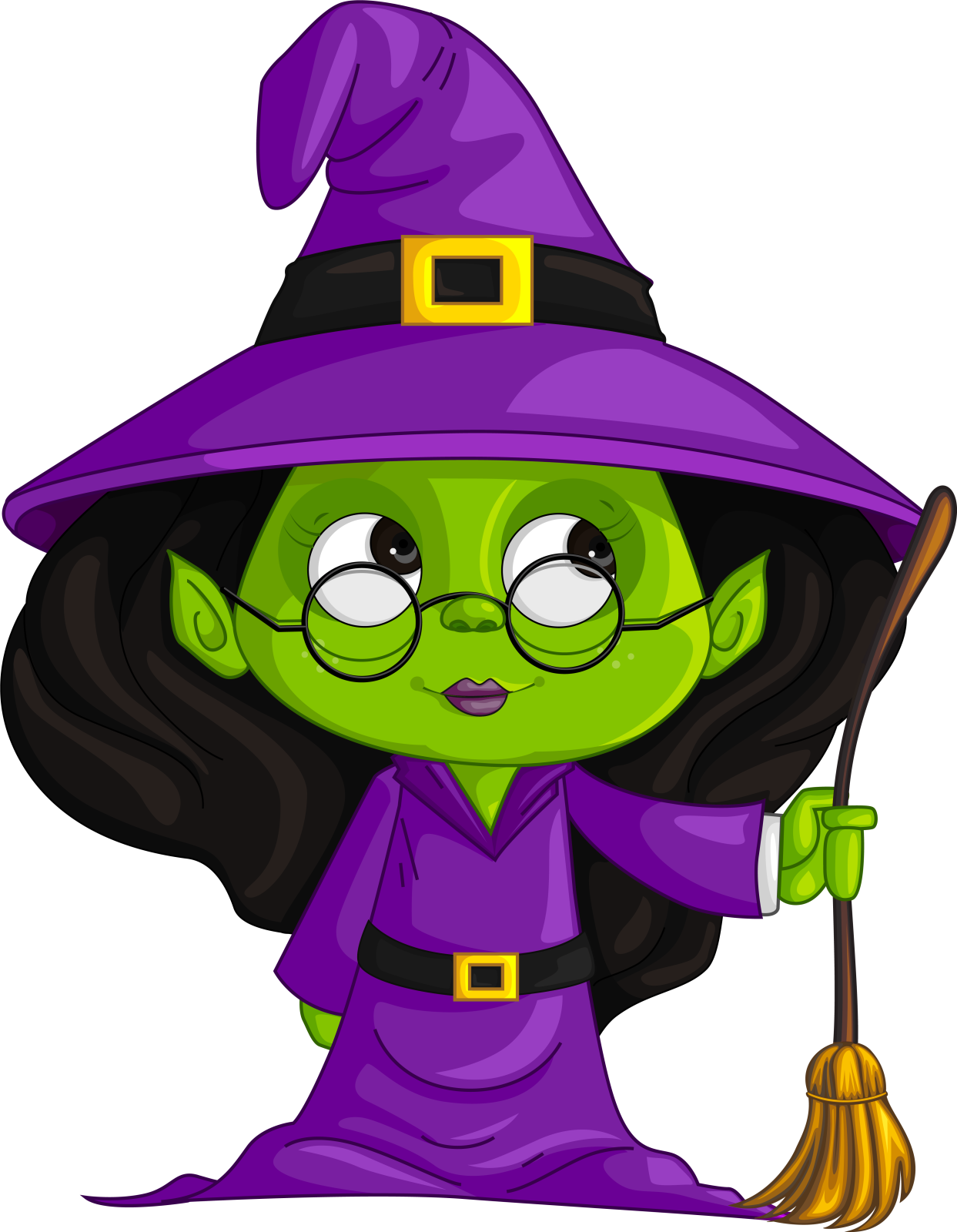 a cartoon witch with a broom