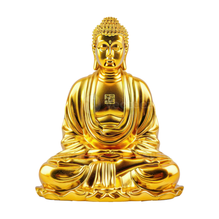 golden buddha statue on white background