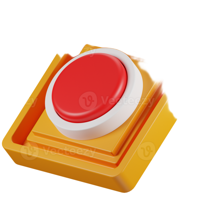a red push button on a white background