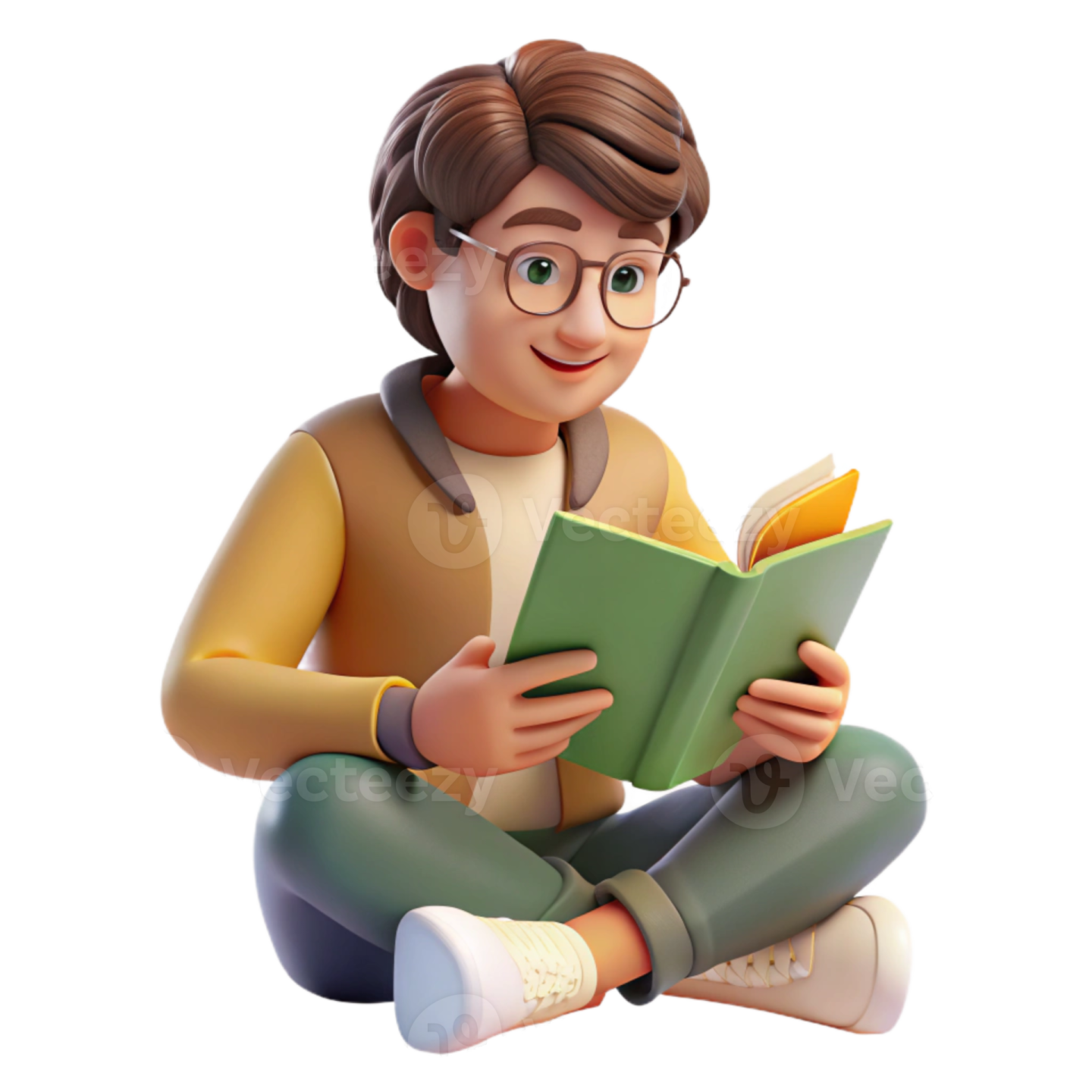 a boy sitting on the floor reading a book