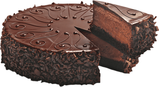 a piece of chocolate cake on a white background