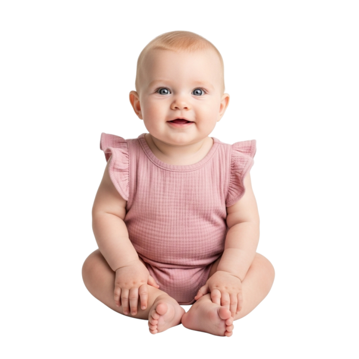 a baby sitting on the floor wearing a pink rom