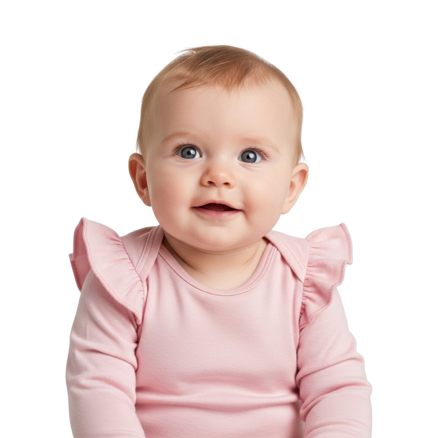 a baby girl sitting on the floor with her eyes open